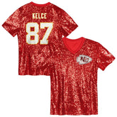 Kansas City Chiefs Travis Kelce Girls Youth Sequin V-Neck Fashion Jersey | NFL Near me