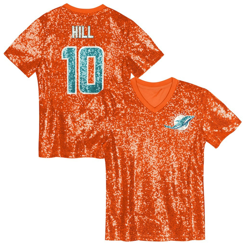 Miami Dolphins Tyreek Hill Girls Youth Sequin V-Neck Fashion Jersey | NFL Outlet