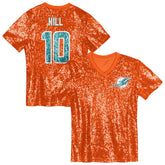 Miami Dolphins Tyreek Hill Girls Youth Sequin V-Neck Fashion Jersey | NFL Outlet