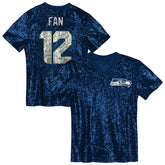 Seattle Seahawks 12 Fan Girls Youth Sequin V-Neck Fashion Jersey | NFL Sale