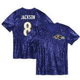Baltimore Ravens Lamar Jackson Girls Youth Sequin V-Neck Fashion Jersey | NFL Sale