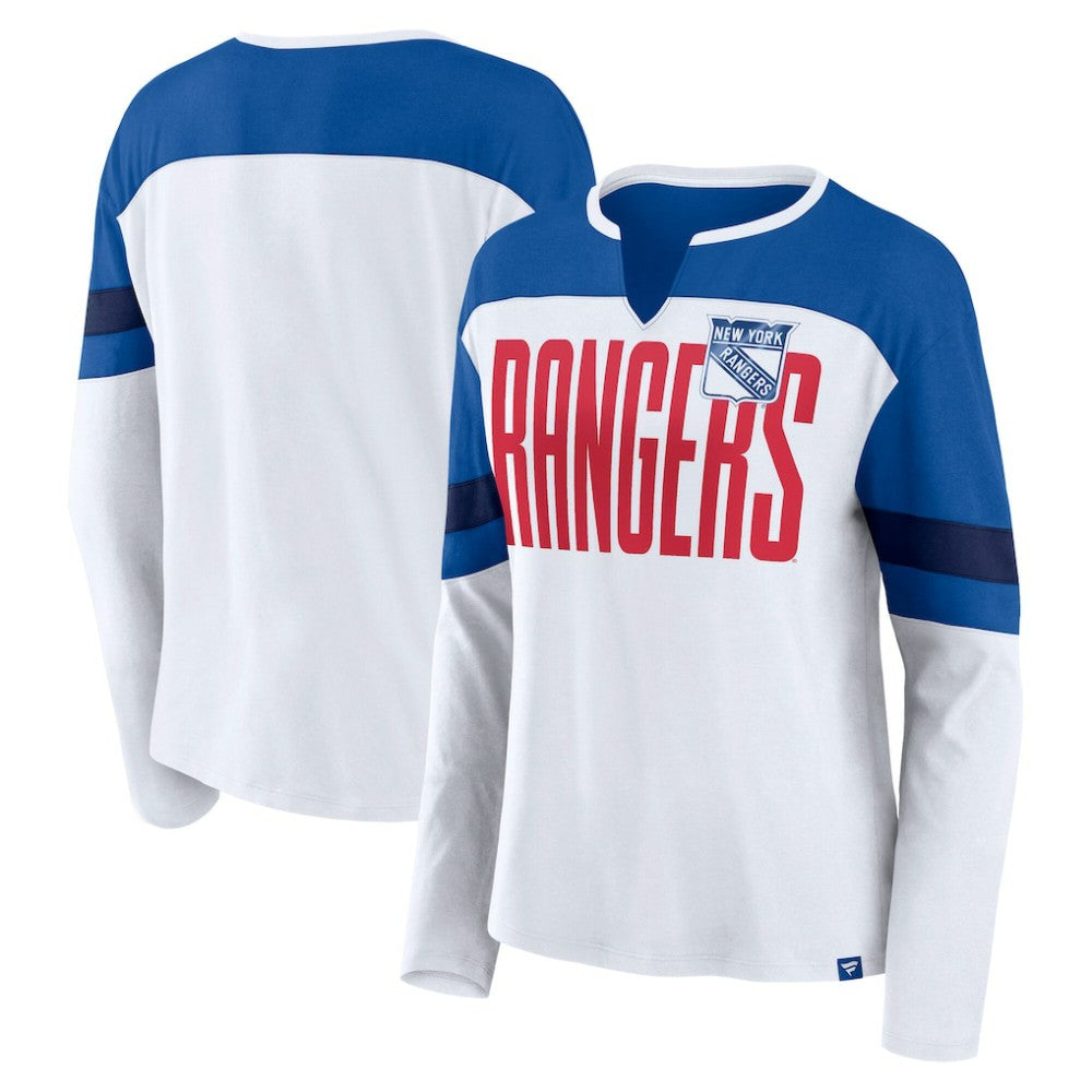 New York Rangers Fanatics Women's Frozen Long Sleeve Notch Neck T-Shirt - NHL T-shirts