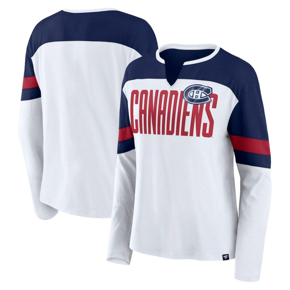 Montreal Canadiens Fanatics Women's Frozen Long Sleeve Notch Neck T-Shirt - NHL T-shirts