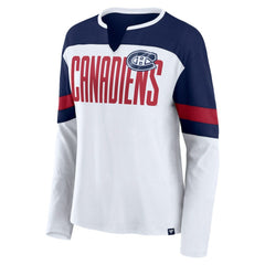 Montreal Canadiens Fanatics Women's Frozen Long Sleeve Notch Neck T-Shirt - NHL T-shirts