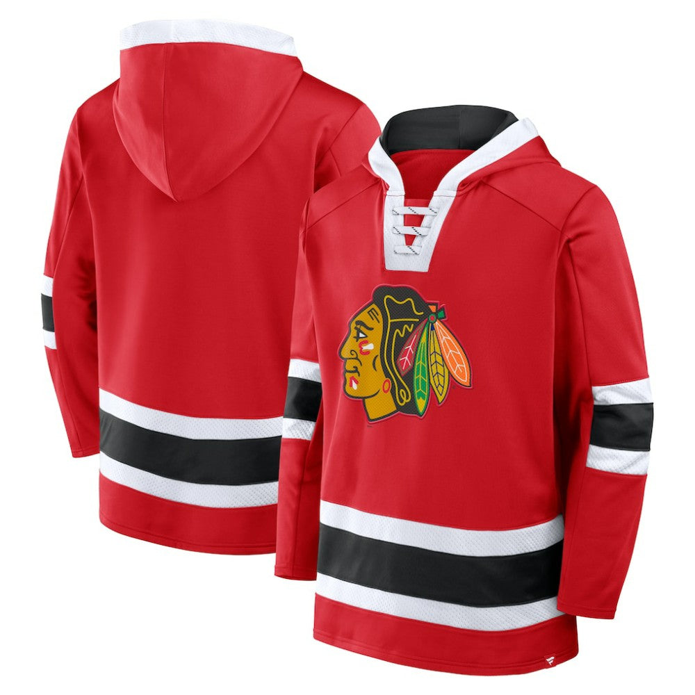 Chicago Blackhawks Fanatics Inside Line Fleece Pullover Hoodie- Red - NHL Hoodies