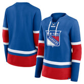 New York Rangers Fanatics Women's Prime Time Lace-Up Long Sleeve T-Shirt - NHL T-shirts