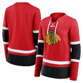 Chicago Blackhawks Fanatics Women's Prime Time Lace-Up Long Sleeve T-Shirt - NHL T-shirts
