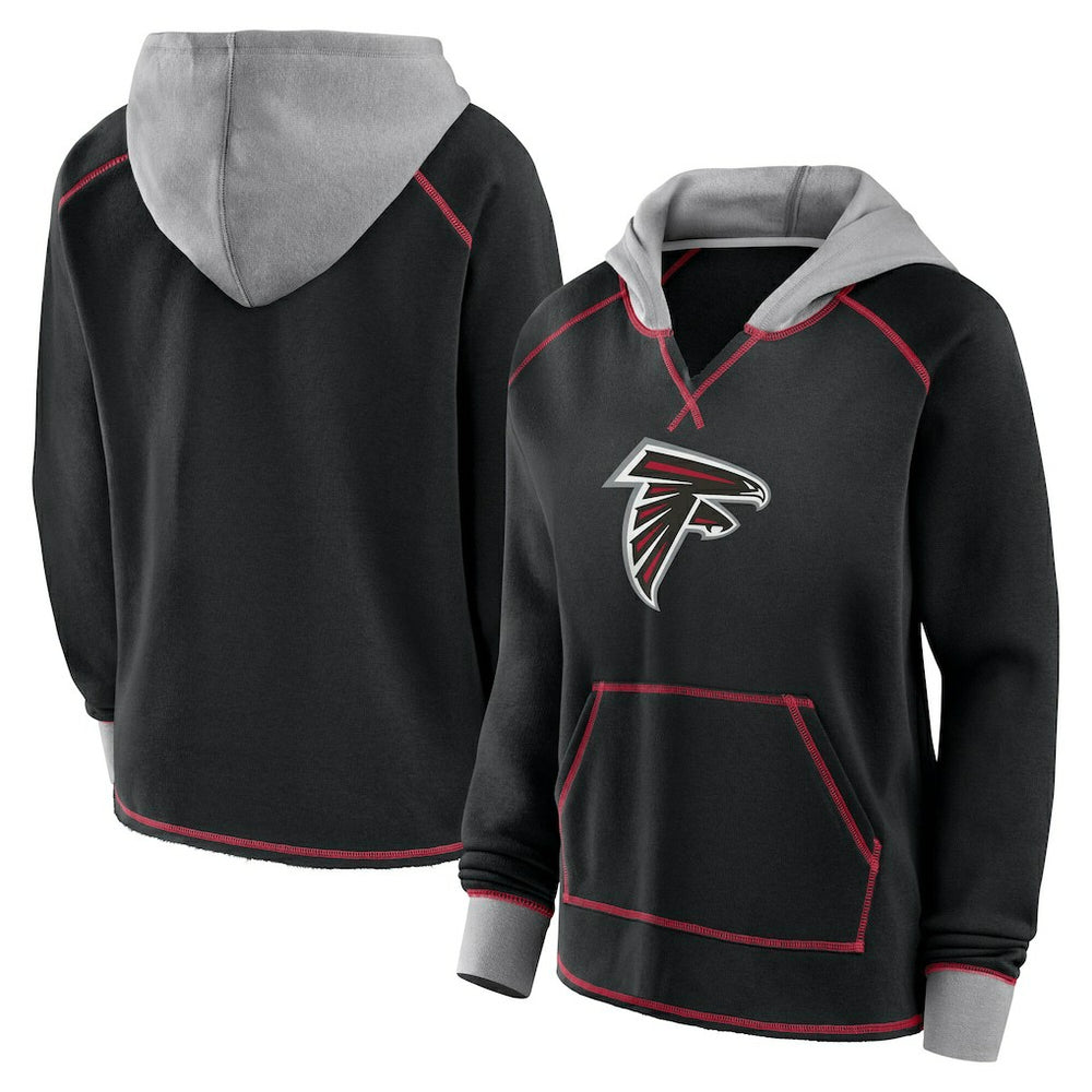 Atlanta Falcons Logo Athletic Women's Boom Fleece Pullover V-Neck Hoodie | NFL Discount