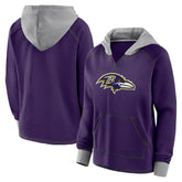 Baltimore Ravens Logo Athletic Women's Boom Fleece Pullover V-Neck Hoodie | NFL Outlet