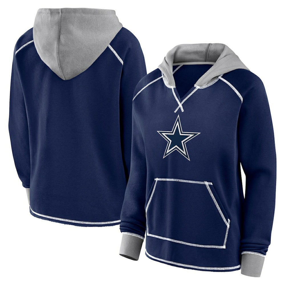 Dallas Cowboys Logo Athletic Women's Boom Fleece Pullover V-Neck Hoodie | NFL New