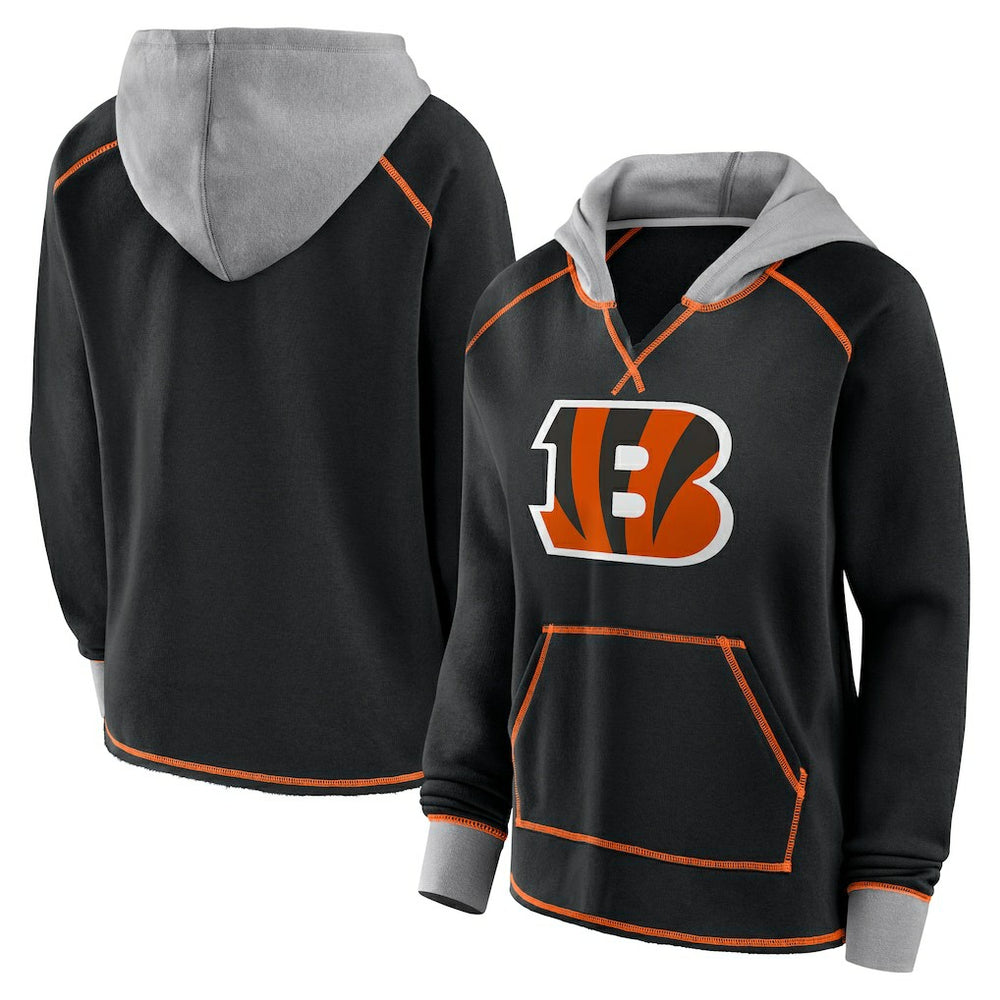 Cincinnati Bengals Logo Athletic Women's Boom Fleece Pullover V-Neck Hoodie | NFL Hot