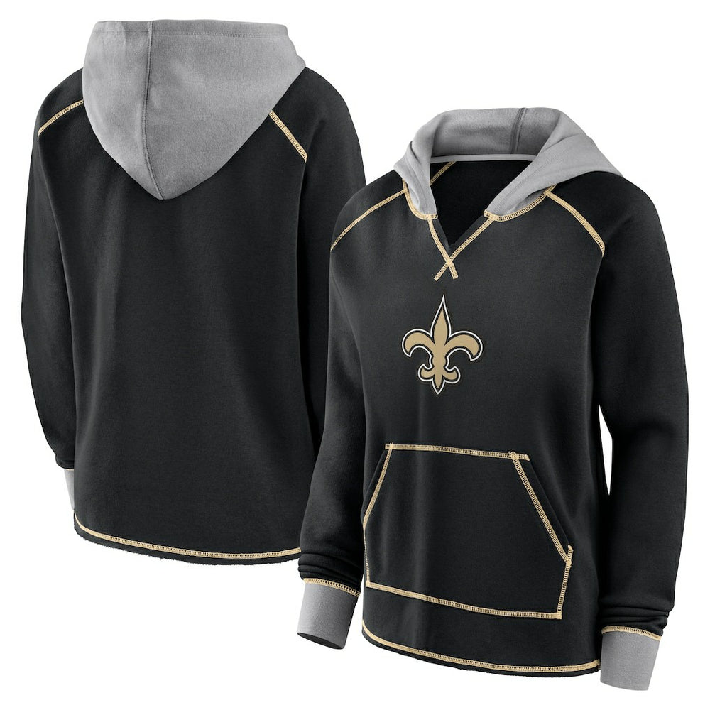 New Orleans Saints Logo Athletic Women's Boom Fleece Pullover V-Neck Hoodie | NFL Outlet