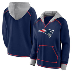 New England Patriots Logo Athletic Women's Boom Fleece Pullover V-Neck Hoodie | NFL Outlet