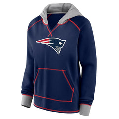 New England Patriots Logo Athletic Women's Boom Fleece Pullover V-Neck Hoodie | NFL Outlet