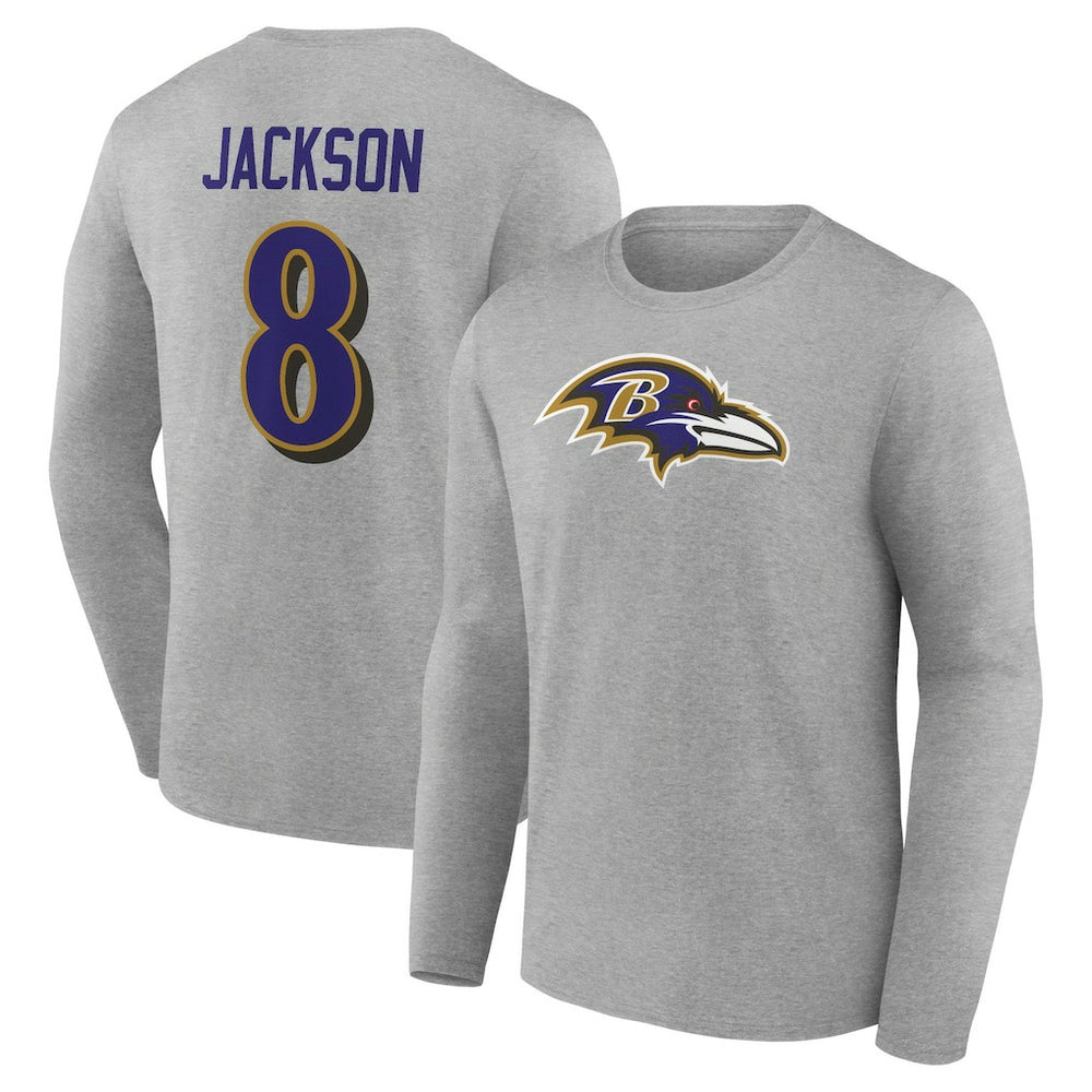 Baltimore Ravens Lamar Jackson Icon Player Name & Number Long Sleeve T-Shirt | NFL Discount
