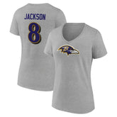 Baltimore Ravens Lamar Jackson Women's Icon Player Name & Number V-Neck T-Shirt | NFL Near me