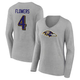Baltimore Ravens Zay Flowers Women's Icon Player Name & Number Long Sleeve V-Neck T-Shirt | NFL On sale