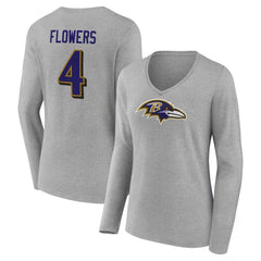 Baltimore Ravens Zay Flowers Women's Icon Player Name & Number Long Sleeve V-Neck T-Shirt | NFL On sale