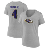 Baltimore Ravens Zay Flowers Women's Icon Player Name & Number V-Neck T-Shirt | NFL Outlet