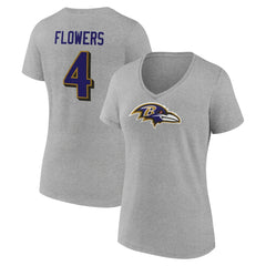 Baltimore Ravens Zay Flowers Women's Icon Player Name & Number V-Neck T-Shirt | NFL Outlet
