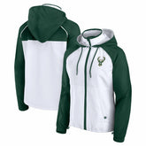 White/Hunter Green Milwaukee Bucks Women's Anorak Raglan Full-Zip Hoodie Jacket | NBA