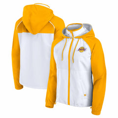 White/Gold Los Angeles Lakers Women's Anorak Raglan Full-Zip Hoodie Jacket | NBA