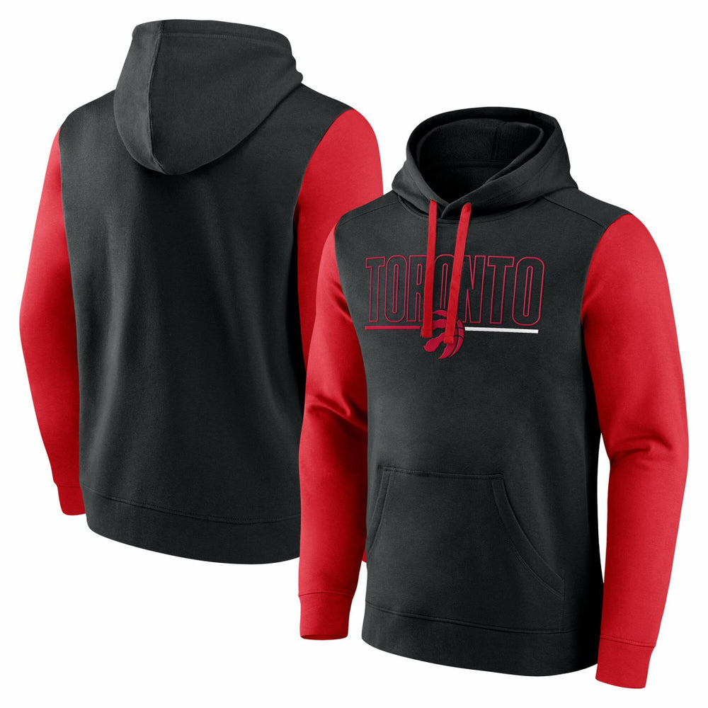 Black Toronto Raptors Logo Athletic Outline Colorblock Pullover Hoodie | NBA