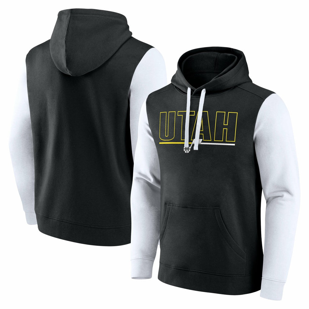 Black Utah Jazz Logo Athletic Outline Colorblock Pullover Hoodie | NBA