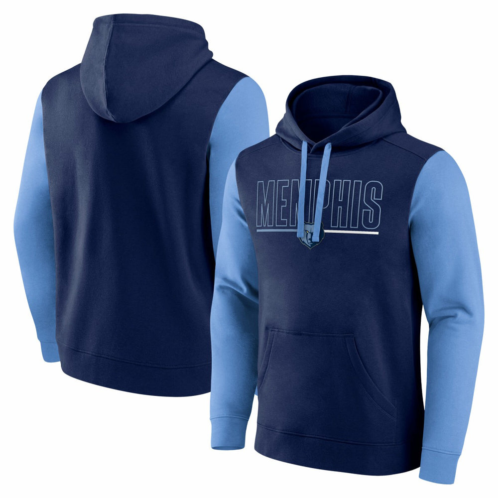 Navy Memphis Grizzlies Logo Athletic Outline Colorblock Pullover Hoodie | NBA