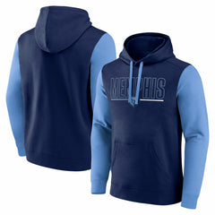 Navy Memphis Grizzlies Logo Athletic Outline Colorblock Pullover Hoodie | NBA