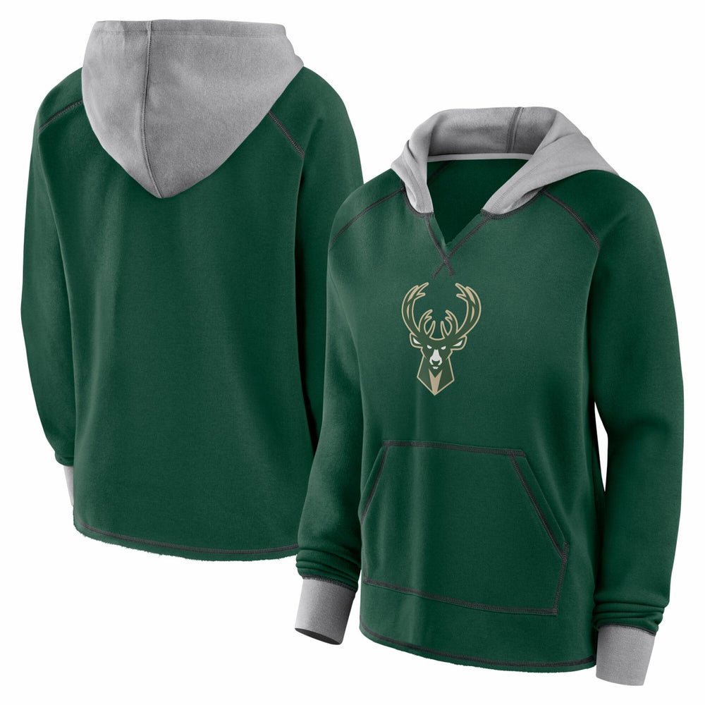 Hunter Green Milwaukee Bucks Logo Athletic Women's Boom Pullover Hoodie | NBA