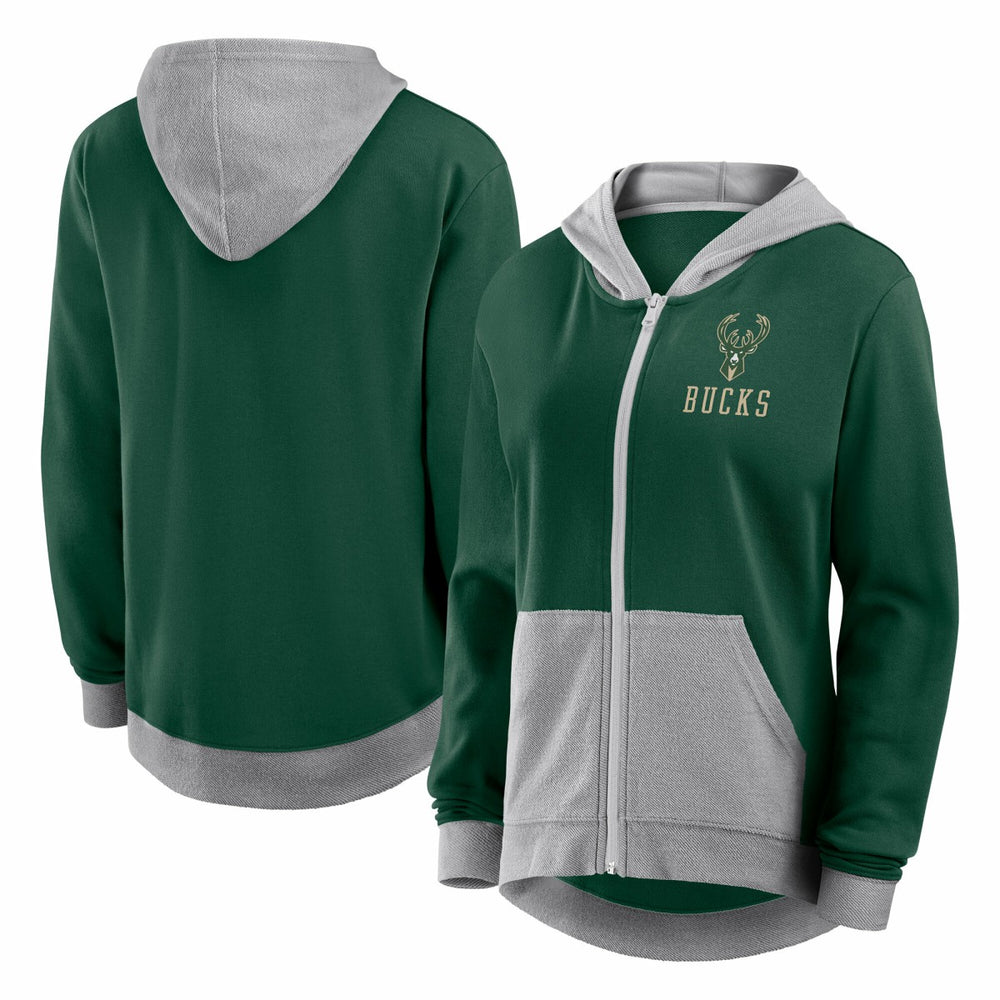 Hunter Green Milwaukee Bucks Logo Athletic Women's Hit It French Terry Full-Zip Hoodie | NBA