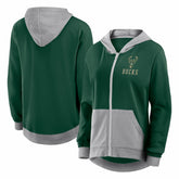 Hunter Green Milwaukee Bucks Logo Athletic Women's Hit It French Terry Full-Zip Hoodie | NBA
