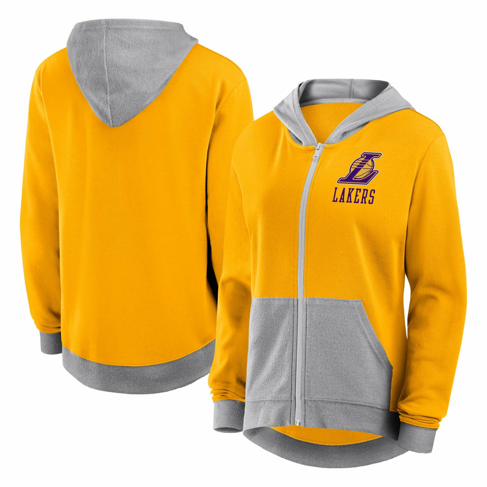 Gold Los Angeles Lakers Logo Athletic Women's Hit It French Terry Full-Zip Hoodie | NBA