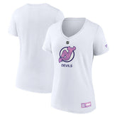New Jersey Devils Fanatics Women's 2024 Hockey Fights Cancer V-Neck T-Shirt - NHL T-shirts