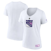 New York Rangers Fanatics Women's 2024 Hockey Fights Cancer V-Neck T-Shirt - NHL T-shirts