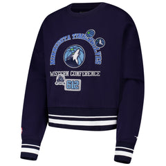 Navy Minnesota Timberwolves Pro Standard Women's Area Code Cropped Pullover Sweatshirt | NBA