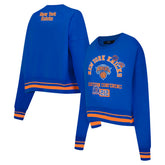 Blue New York Knicks Pro Standard Women's Area Code Cropped Pullover Sweatshirt | NBA