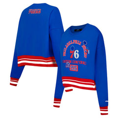 Royal Philadelphia 76ers Pro Standard Women's Area Code Cropped Pullover Sweatshirt | NBA