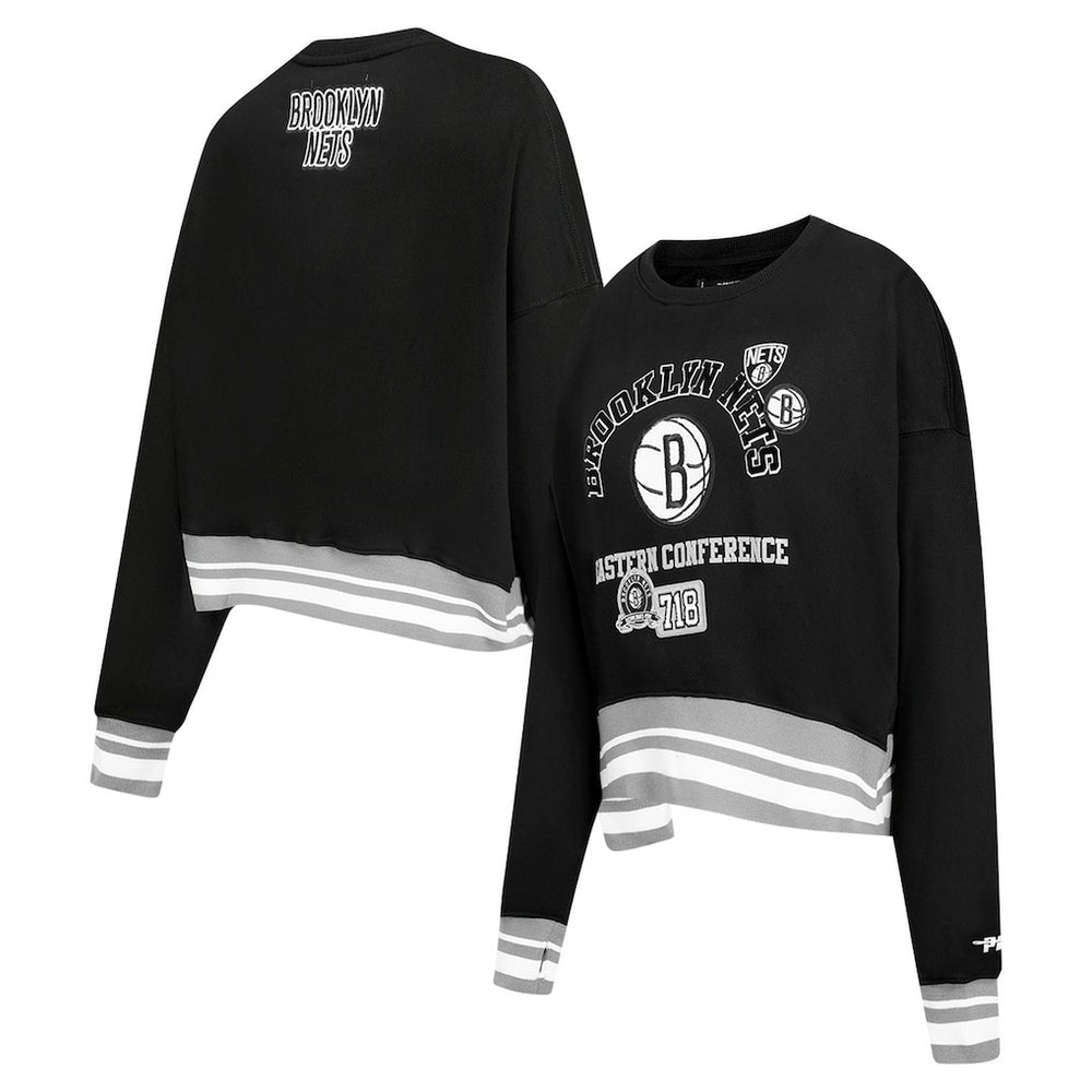 Black Brooklyn Nets Pro Standard Women's Area Code Cropped Pullover Sweatshirt | NBA