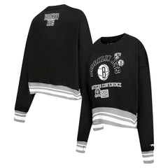 Black Brooklyn Nets Pro Standard Women's Area Code Cropped Pullover Sweatshirt | NBA