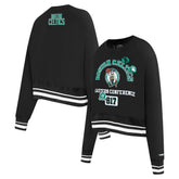 Black Boston Celtics Pro Standard Women's Area Code Cropped Pullover Sweatshirt | NBA