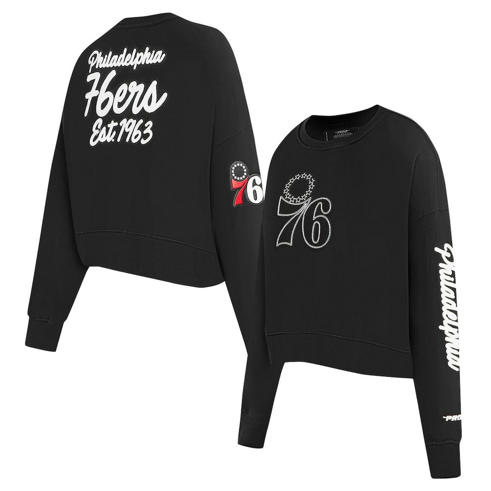 Black Philadelphia 76ers Pro Standard Women's Paint The City Cropped Pullover Sweatshirt | NBA