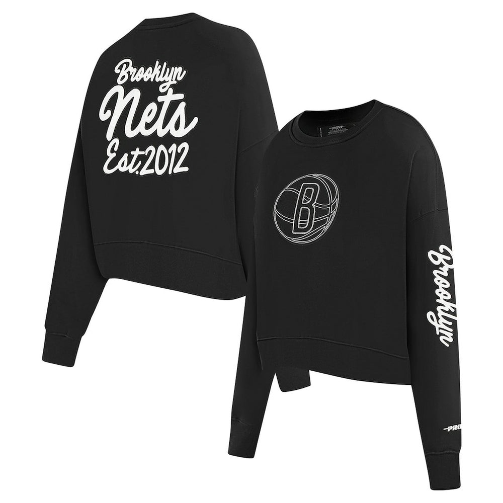 Black Brooklyn Nets Pro Standard Women's Paint The City Cropped Pullover Sweatshirt | NBA
