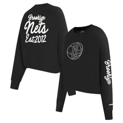 Black Brooklyn Nets Pro Standard Women's Paint The City Cropped Pullover Sweatshirt | NBA