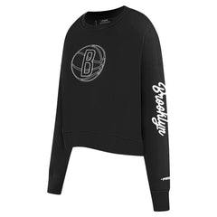 Black Brooklyn Nets Pro Standard Women's Paint The City Cropped Pullover Sweatshirt | NBA