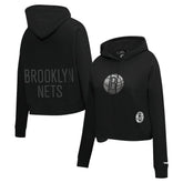 Black Brooklyn Nets Pro Standard Women's Jewels Cropped Pullover Hoodie | NBA