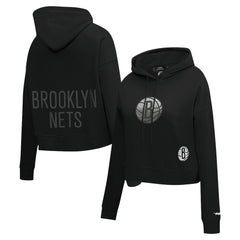 Black Brooklyn Nets Pro Standard Women's Jewels Cropped Pullover Hoodie | NBA