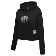 Black Brooklyn Nets Pro Standard Women's Jewels Cropped Pullover Hoodie | NBA