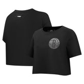Black Brooklyn Nets Pro Standard Women's Jewels Boxy Cropped T-Shirt | NBA